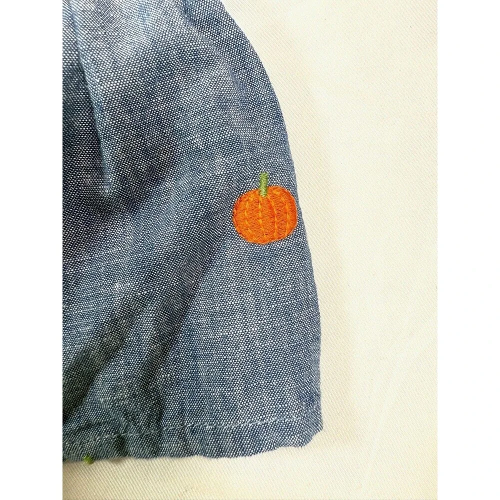 GYMBOREE Girls Chambray Pumpkin Embroidered Tiered Overall Dress 12‎ Cottagecore